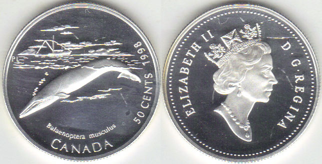 1998 Canada silver 50 Cents (Blue Whale) A001471